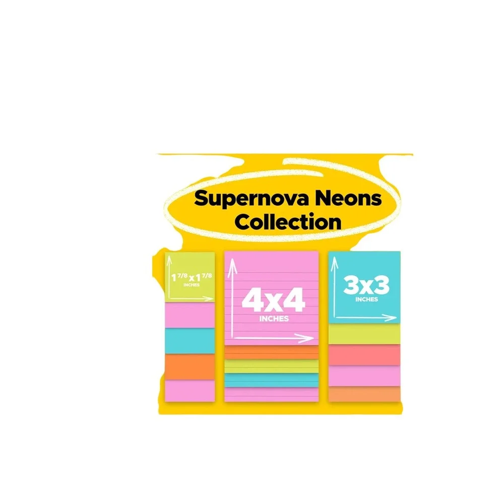Set‎ of 2- Post-it Super Sticky Notes Supernova Neons Collection 675 Total Count
